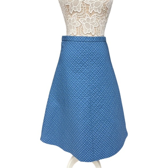 Vintage 70s Blue Quilted A-Line Skirt Handmade Medium fit Polka Dot Cute Retro - Picture 6 of 10
